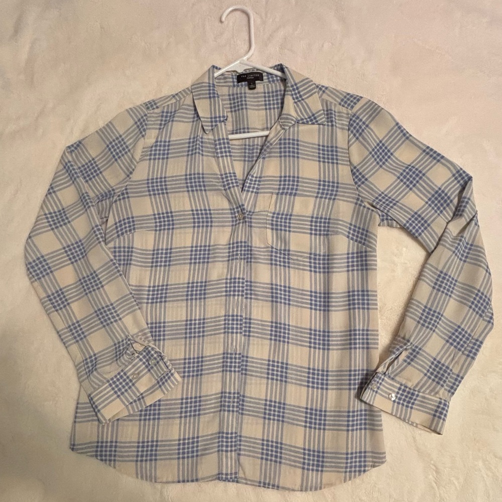 THE LIMITED - Baby Blue and White Plaid Women’s Sheer Shirt - great condition